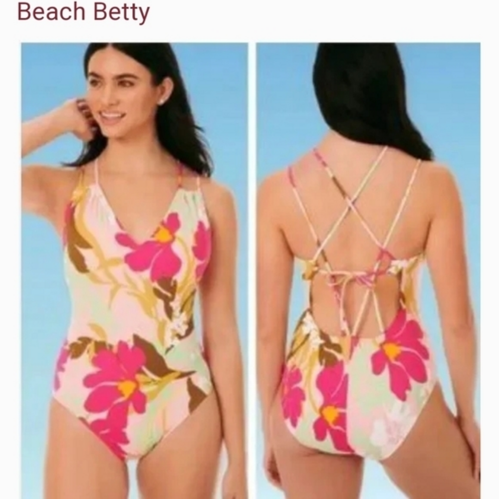 BEACH BETTY MIRACLE Brand Floral‎ Pink SWIMSUIT NWT XL Coastal Beach Vacation